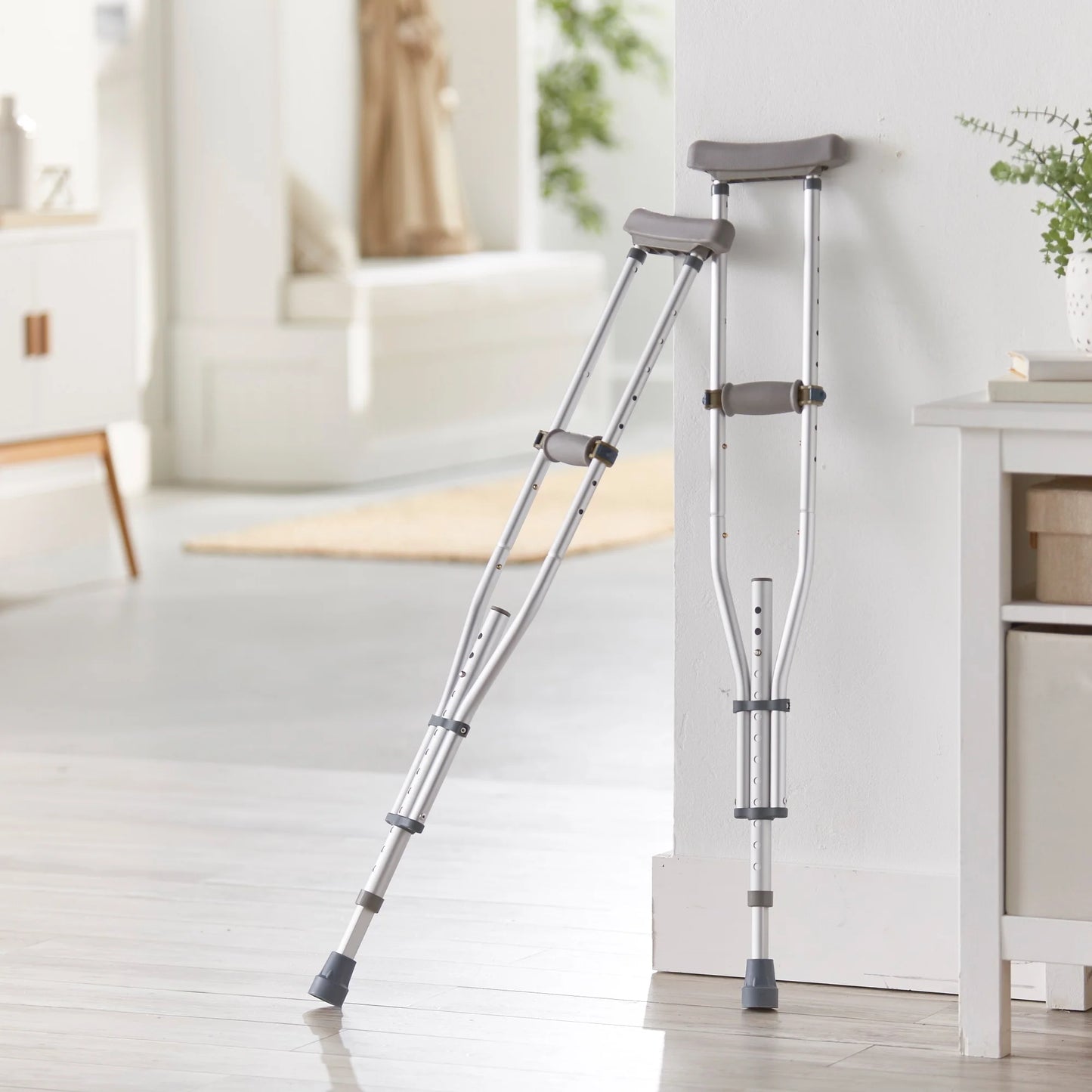 Universal Aluminum Crutches, Quick-Adjust, Push-Button - All Ages, 2 Box